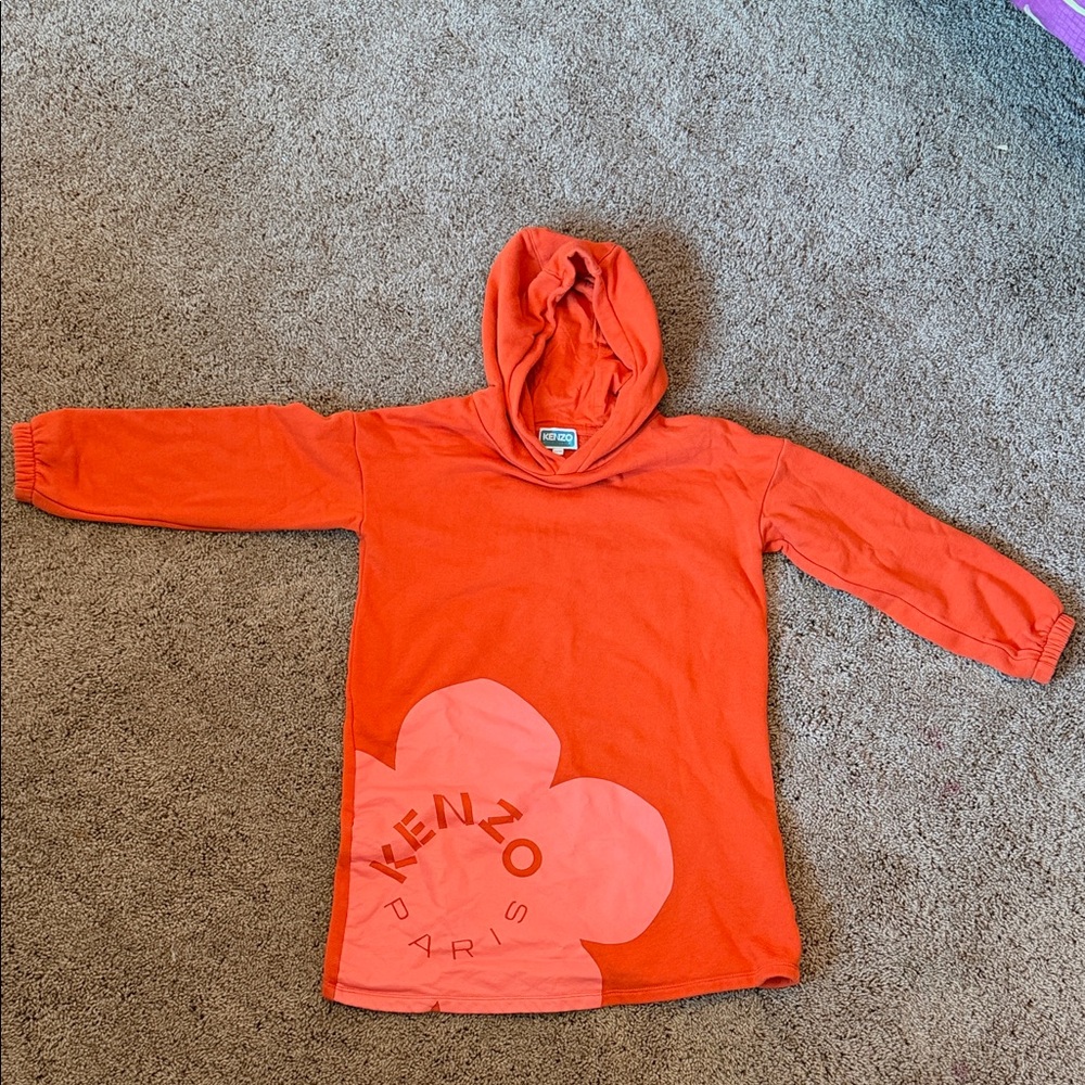 Kenzo Kids Bright Orange Hooded Tunic with Pink Floral Logo size 10